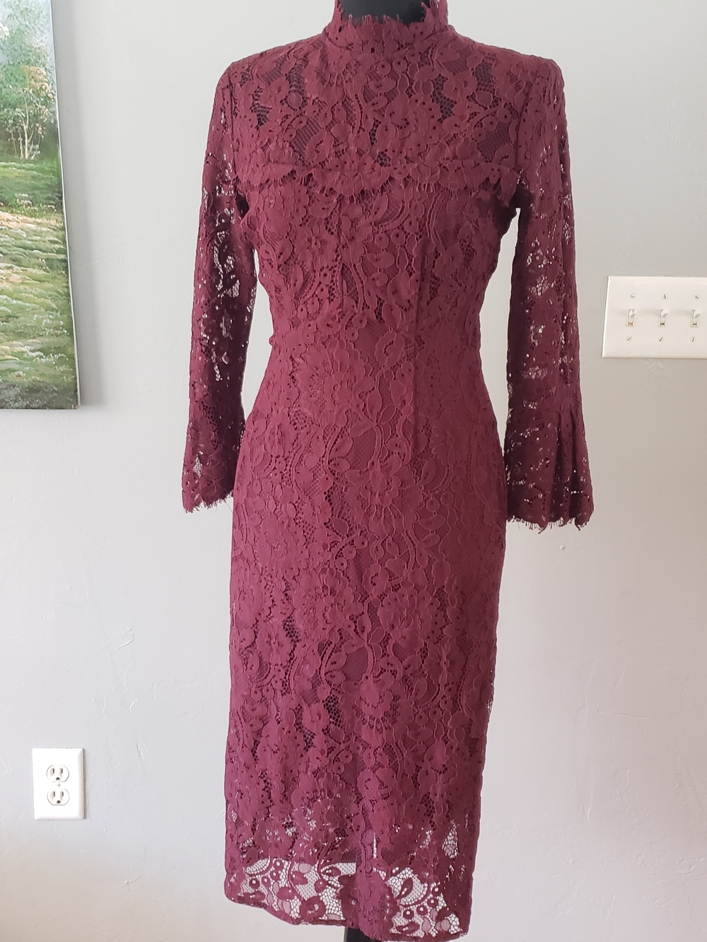 Eva Mendes with New York & Company Wine Lace Midi Dress